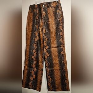 NWT PrettyLittle Thing Faux Leather Snakeskin Wide Leg Pants Trousers Sz. 16